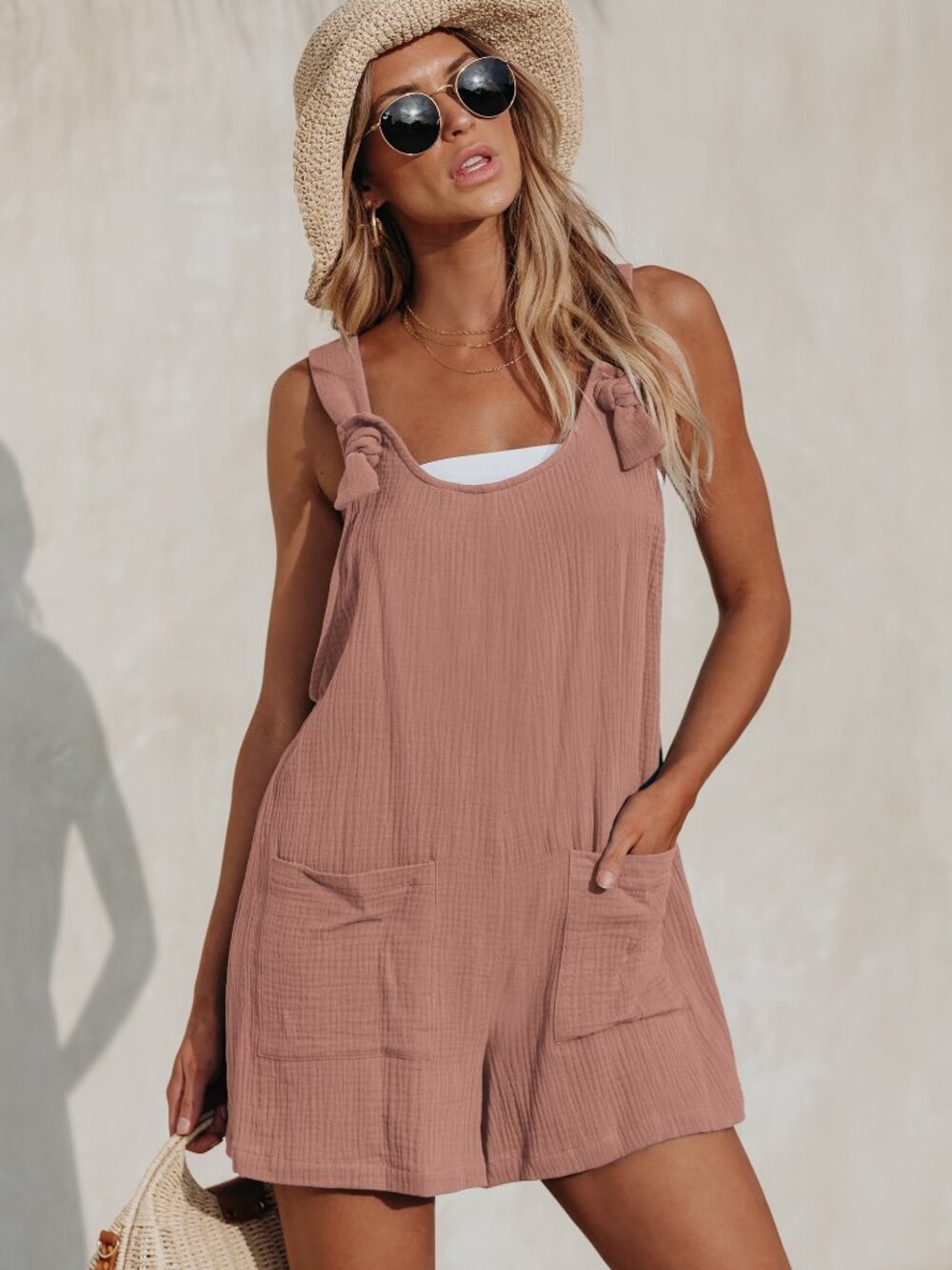 Cupshe Pink Sleeveless Romper Round Neck Size M